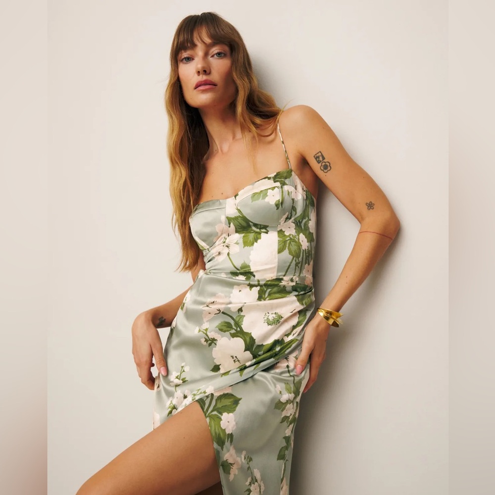 Reformation Green Floral Midi Dress
